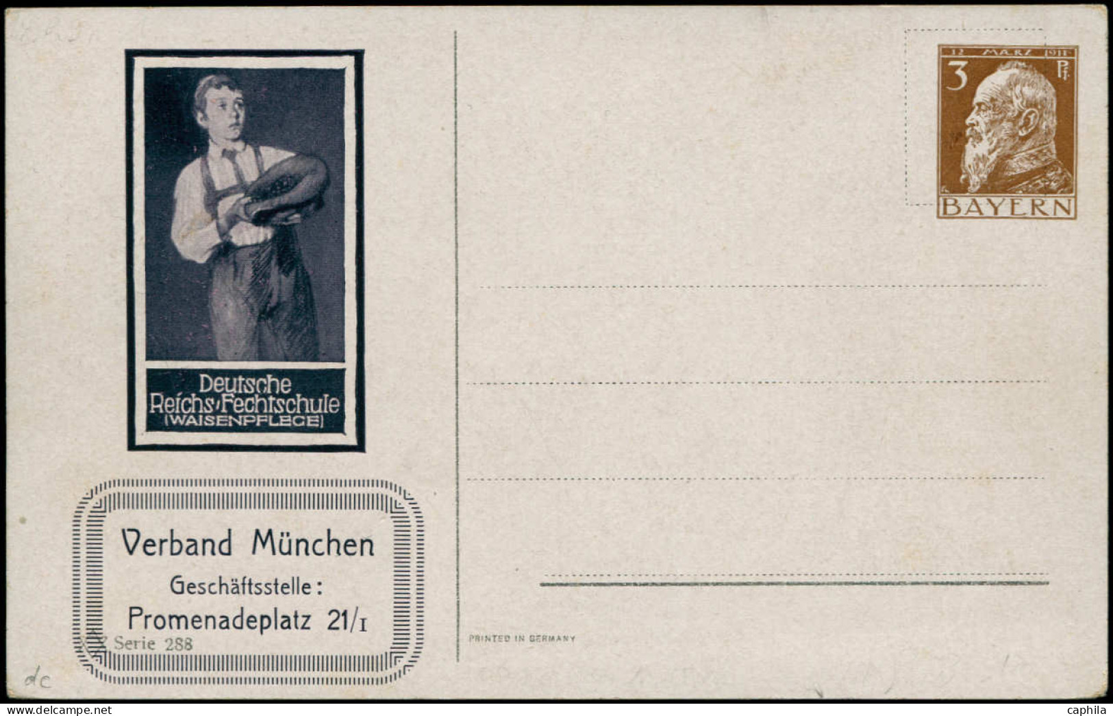 N ALLEMAGNE  BAVIERE - Entiers Postaux - CP, Tsc 3pf. Brun "Verband Munchen Série 288 - Fechtschule". Superbe Illustrati - Autres & Non Classés