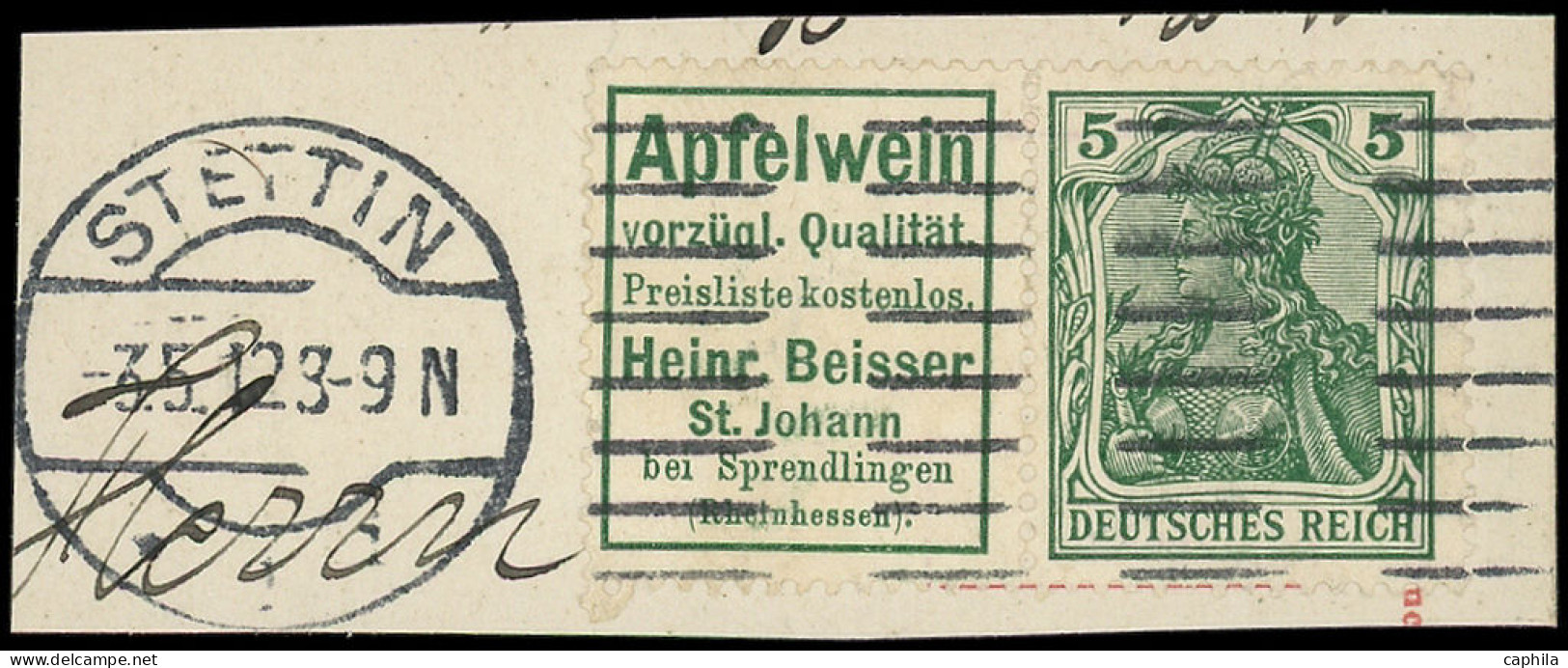 O ALLEMAGNE EMPIRE - Timbres De Carnets - Michel W 2.1, 5pf Vert Germania Sur Fragment: Apfelwein (cidre) - Other & Unclassified