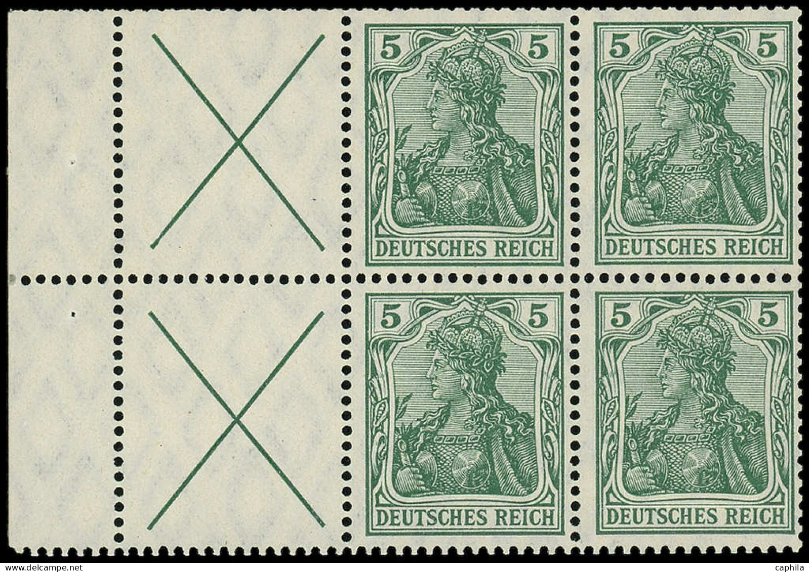 * ALLEMAGNE EMPIRE - Timbres De Carnets - Michel HB 3aA, 5pf. Vert Germania, Feuillet Complet, 2 X - Andere & Zonder Classificatie