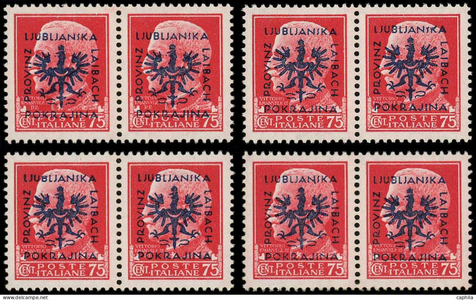 ** ALLEMAGNE 39/45 - LAIBACH - Poste - Michel 9 I/IV, Les 4 Variétés Toutes En Paires: 75c. Rose - Besetzungen 1938-45