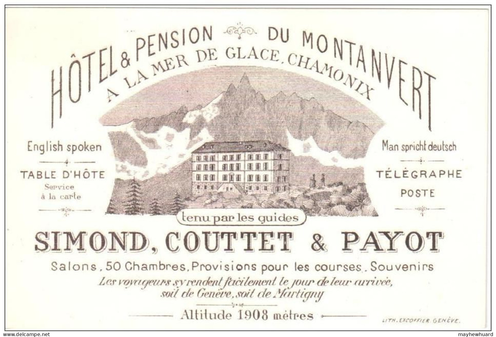 Hôtel & Pension Du Montanvert à La Mer De Glace Chamonix Tenu Par Les Guides Simond, Couttet & Payot (12cm X 8cm) - Chamonix-Mont-Blanc