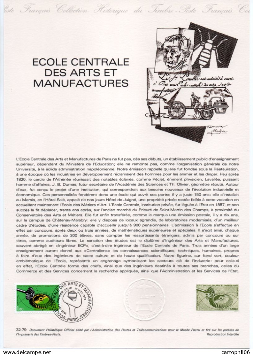 - Document Premier Jour L'ÉCOLE CENTRALE DES ARTS ET MANUFACTURES - PARIS 17.11.1979 - - Documents Of Postal Services