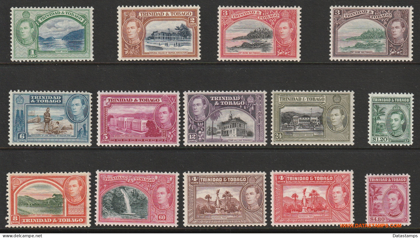 Trinidad &amp; Tobago 1938 - Mi:131/144, Yv:138/148, Sc:50/61, Stamp - X - King George VI - Trinité & Tobago (...-1961)