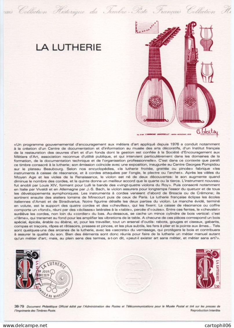 - Document Premier Jour LA LUTHERIE - PARIS & MIRECOURT 8.12.1979 - - Music
