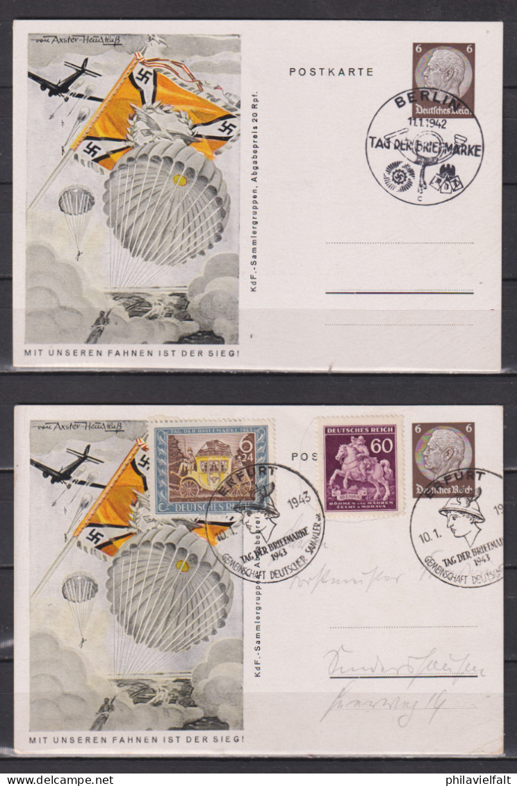 Dt.Reich Sonderpostkarte " Mit Unseren Fahnen Ist Der Sieg " Partie Mit Bildern  2x P 243/01,03,05,06,07 Je SSt TdB - Cartes Postales