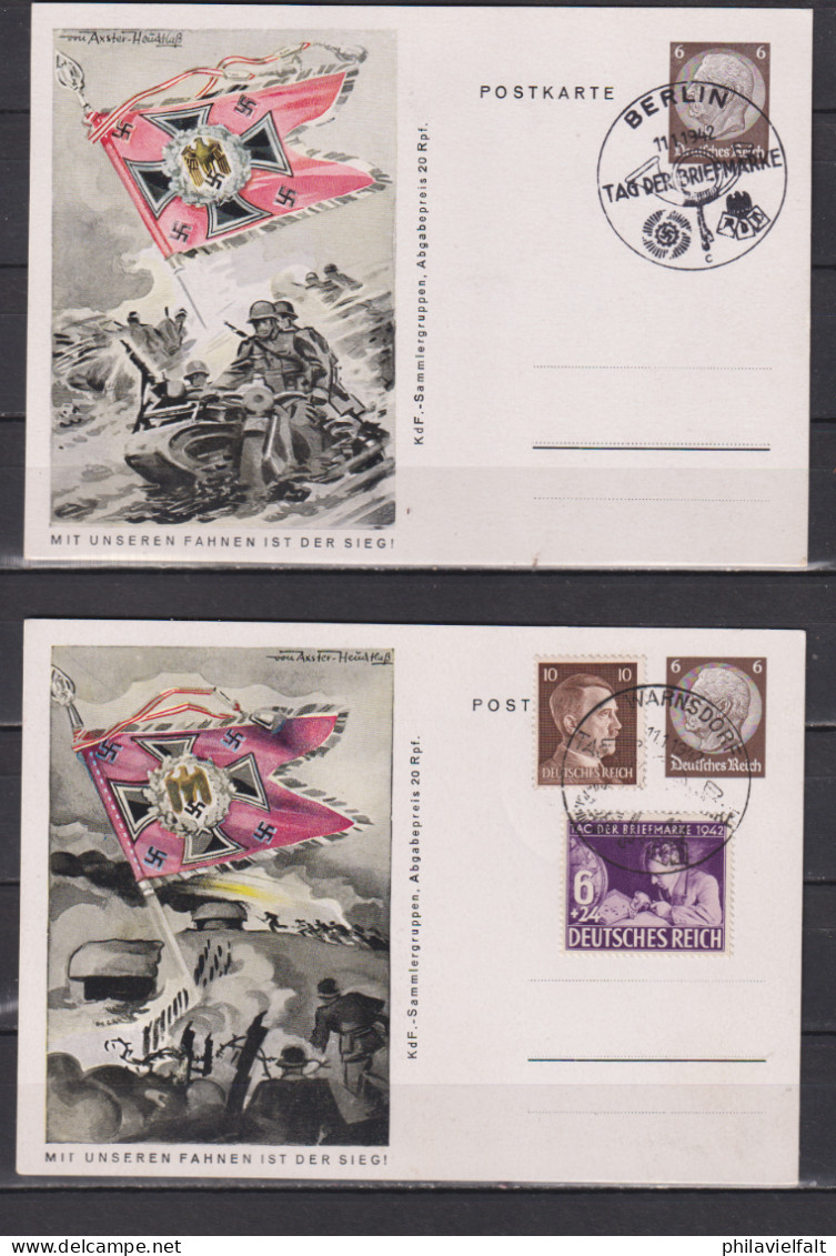 Dt.Reich Sonderpostkarte " Mit Unseren Fahnen Ist Der Sieg " Partie Mit Bildern  2x P 243/01,03,05,06,07 Je SSt TdB - Cartes Postales