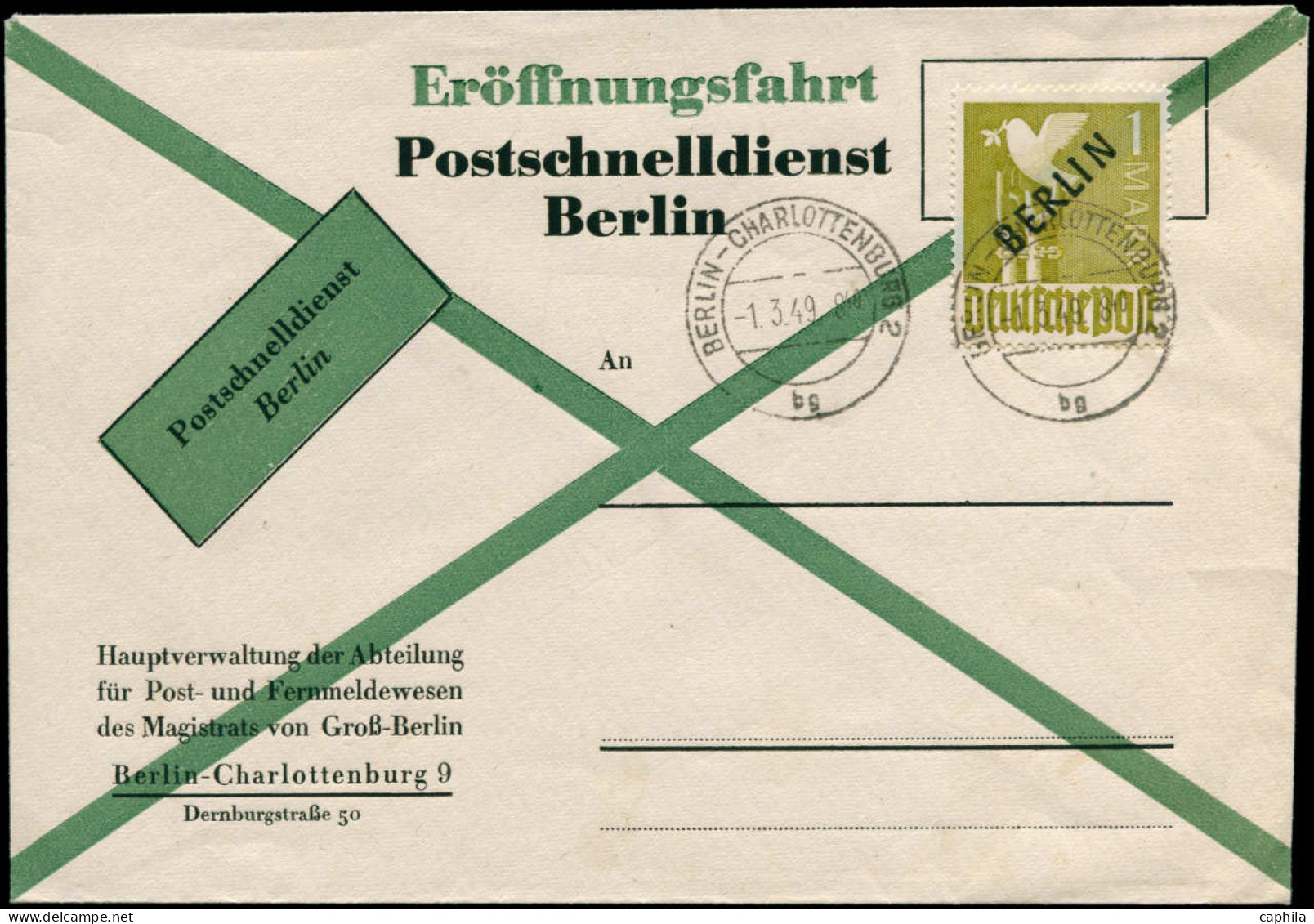 LET ALLEMAGNE BERLIN - Poste - 17A, Surcharge Noire 1M. Olive, Env. Spéciale FDC "Eroffnungsfahrt 1/3/49" (Michel 17) - Other & Unclassified
