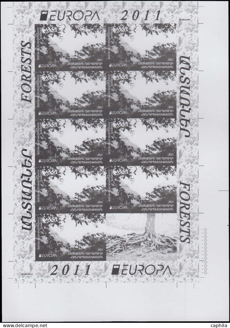 ** ARMENIE HAUT KARABAGH - Poste - 47/48, 10 séries de 2 feuillets de 9 dentelés + essais de couleurs: Europa 2011