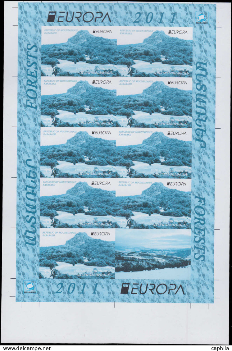 ** ARMENIE HAUT KARABAGH - Poste - 47/48, 10 séries de 2 feuillets de 9 dentelés + essais de couleurs: Europa 2011