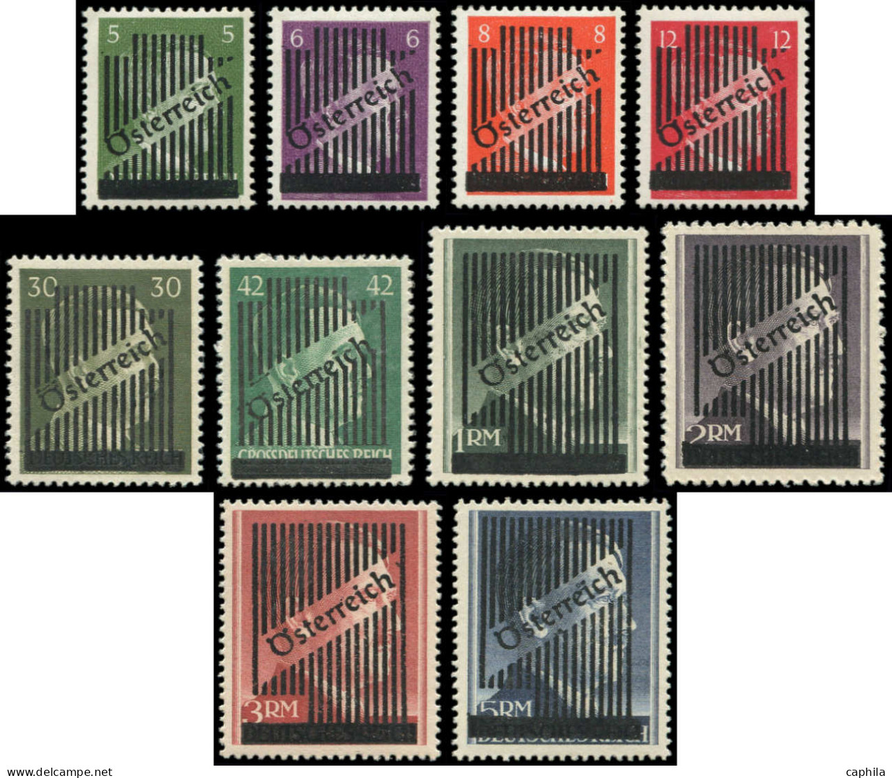 ** AUTRICHE - Poste - 543/52, Complet 10 Valeurs: Hitler Surchargés - Unused Stamps