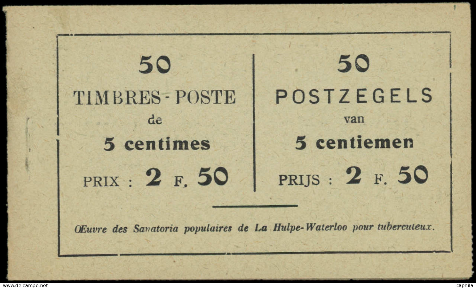 ** BELGIQUE - Carnets - COB A13d (b), Carnet Complet: Oeuvres Des Sanatorias Populaire - 1907-1941 Anciens [A]