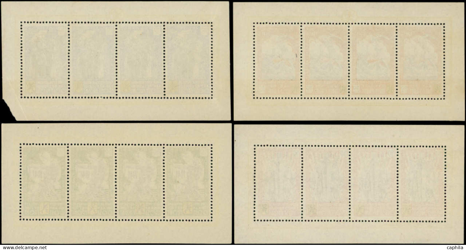 ** BELGIQUE - Guerre - Cob E 22/25, 4 Feuillets De 4 (25, Un Angle Déchiré): Légion Flamande Antibolchévique - Erinnophilie [E]