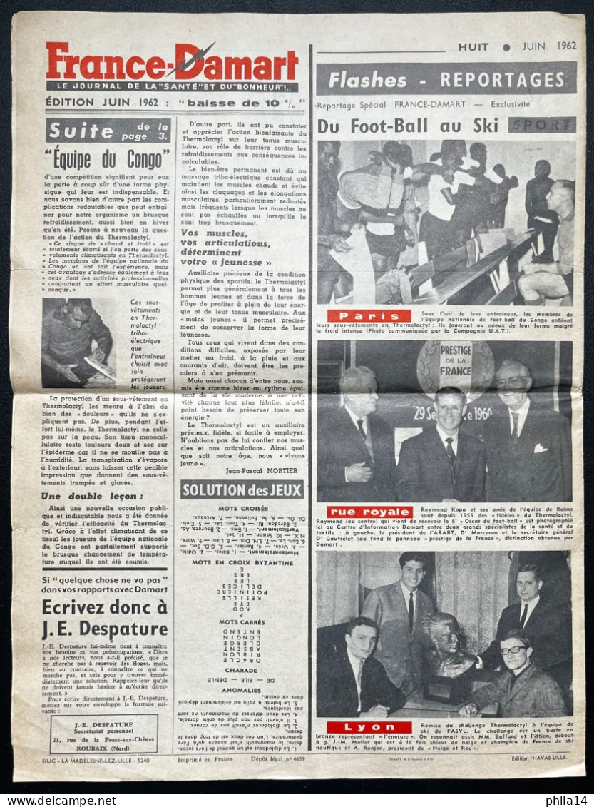 FRANCE DAMART / JOURNAL DE LA SANTE ET DU BONHEUR / JUIN 1962 / PREOBLITERE 0,08 COQ - 1950 - Today