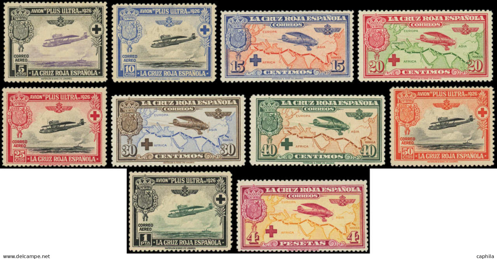 * ESPAGNE - Poste Aérienne - 7/16, Complet 10 Valeurs: Vol Madrid-Manille - Unused Stamps