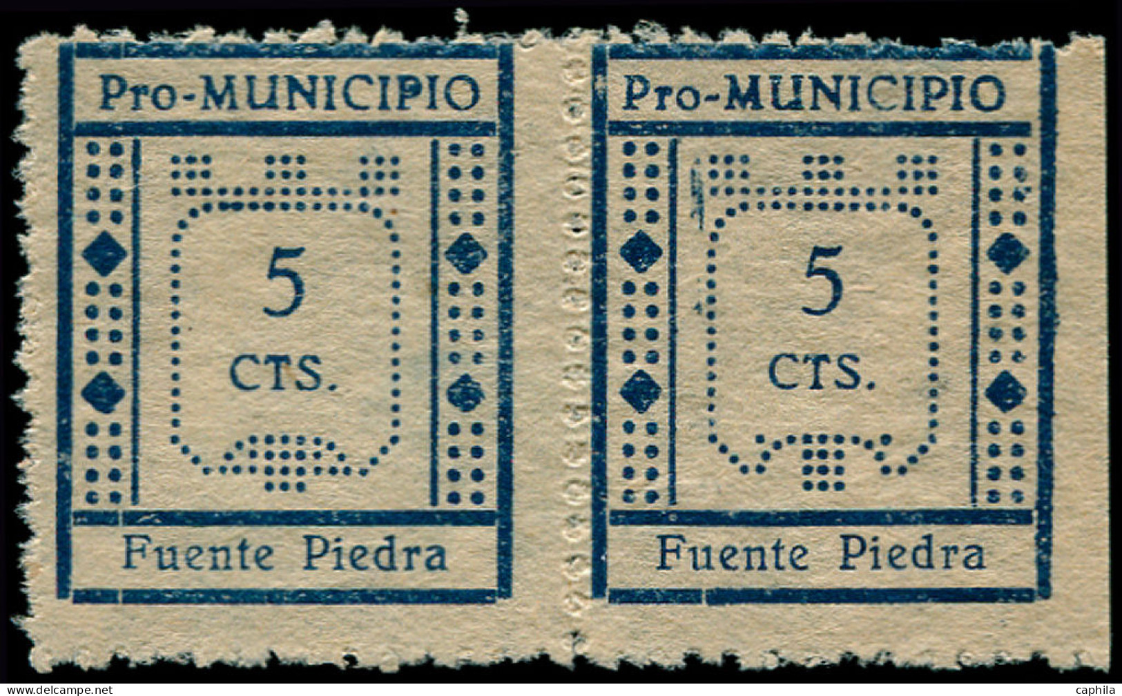 * ESPAGNE GUERRE CIVILE NATION - Poste - Fuenta Piedra Ed. 13, Paire Type I + II: 5c. Bleu - Spanish Civil War Labels