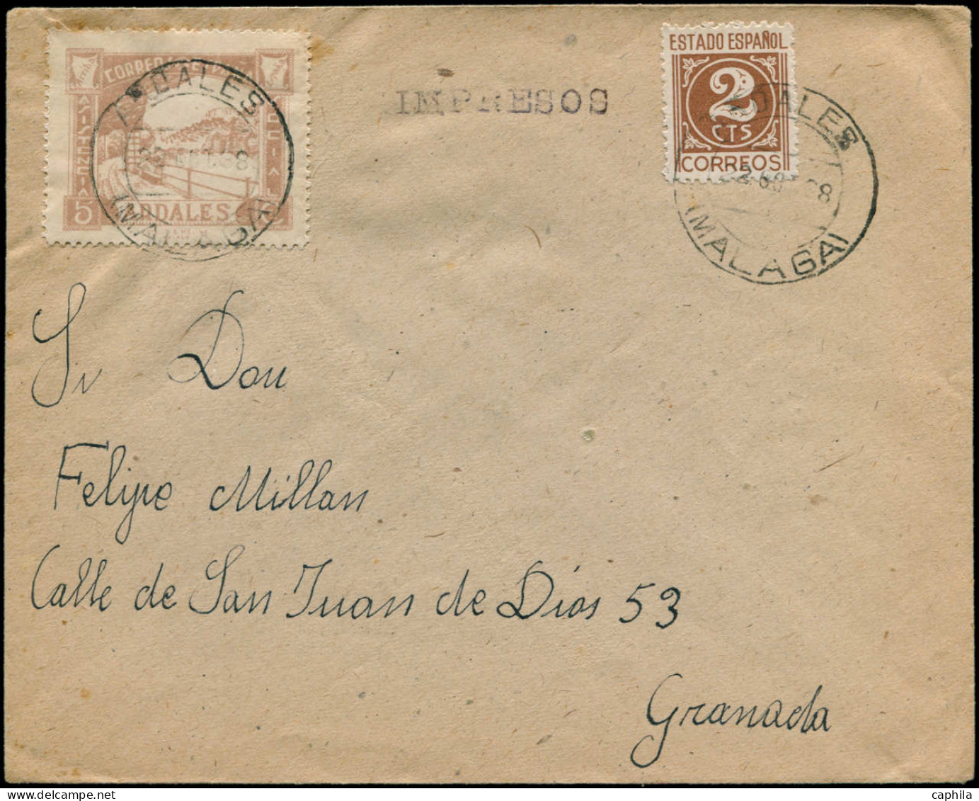 LET ESPAGNE GUERRE CIVILE NATION - Poste - Ardales Ed. 4, Sur Enveloppe 23/10/38 - Spanish Civil War Labels