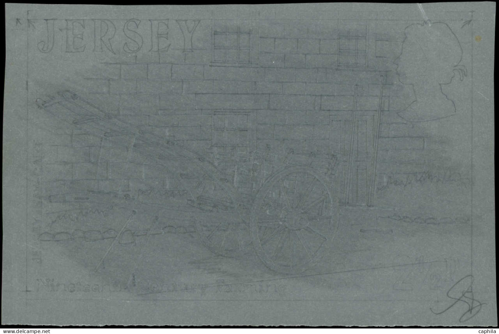 MAQ GB - JERSEY - Poste - 111, Maquette Originale Au Crayon Sur Calque (184x122mm), Faciale 2½p. - Jersey