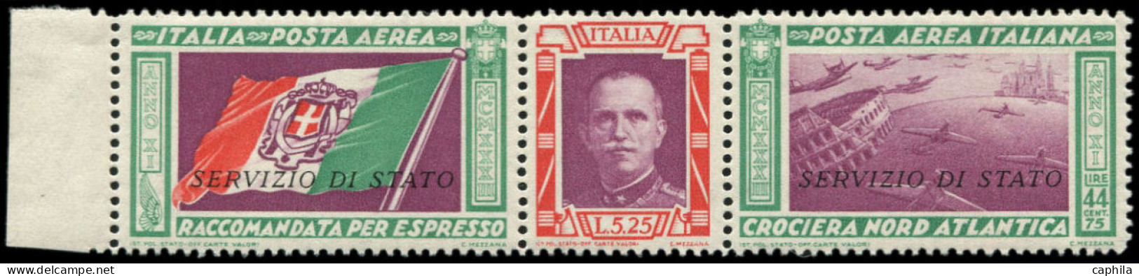 ** ITALIE - Poste Aérienne - 50, Triptyque Avec Surcharge "Servizio Di Stato", Bdf (Sas. 1) - Poste Aérienne