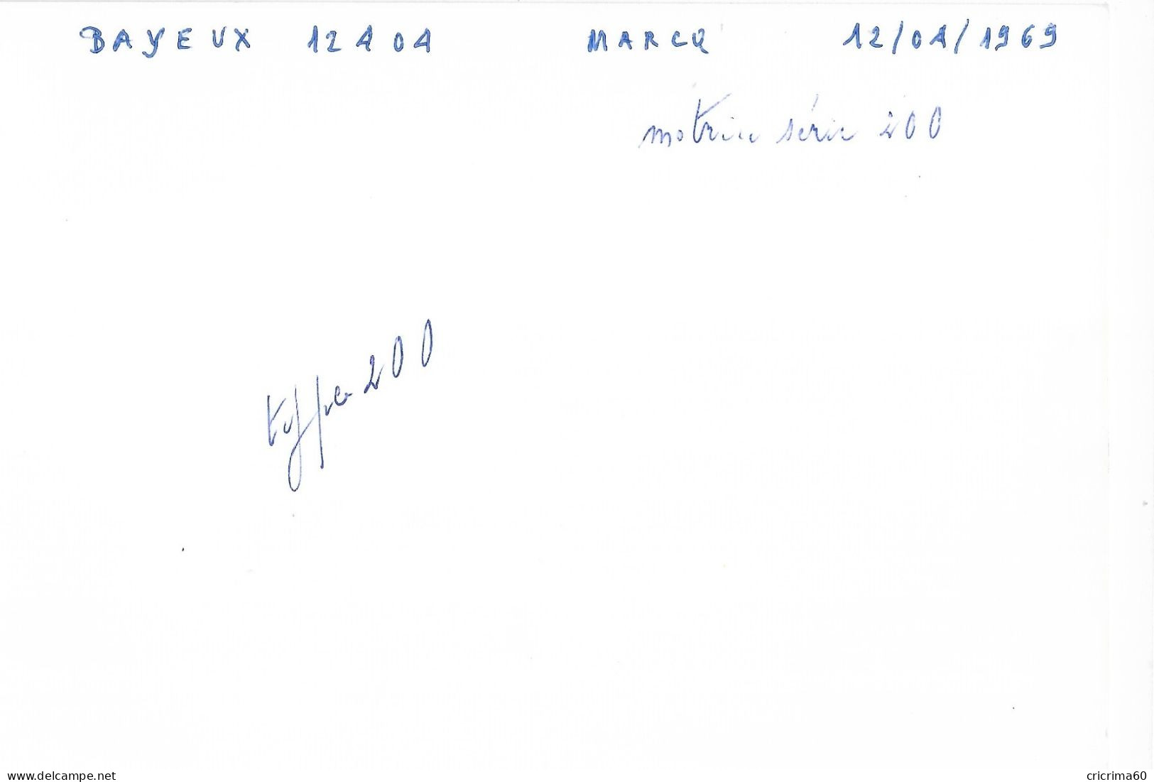 59 - MARCQ. Tramway Motrice Série 200 Bayeux 12404. Datée 12/04/1969. TBE (15 X 10 Cm) - Europe