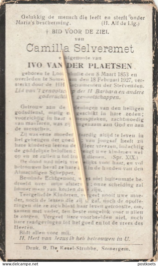 Lotenhulle, Zomeregem, Cailla Selversmet, Van Der Plaetsen, ,1927 - Devotion Images