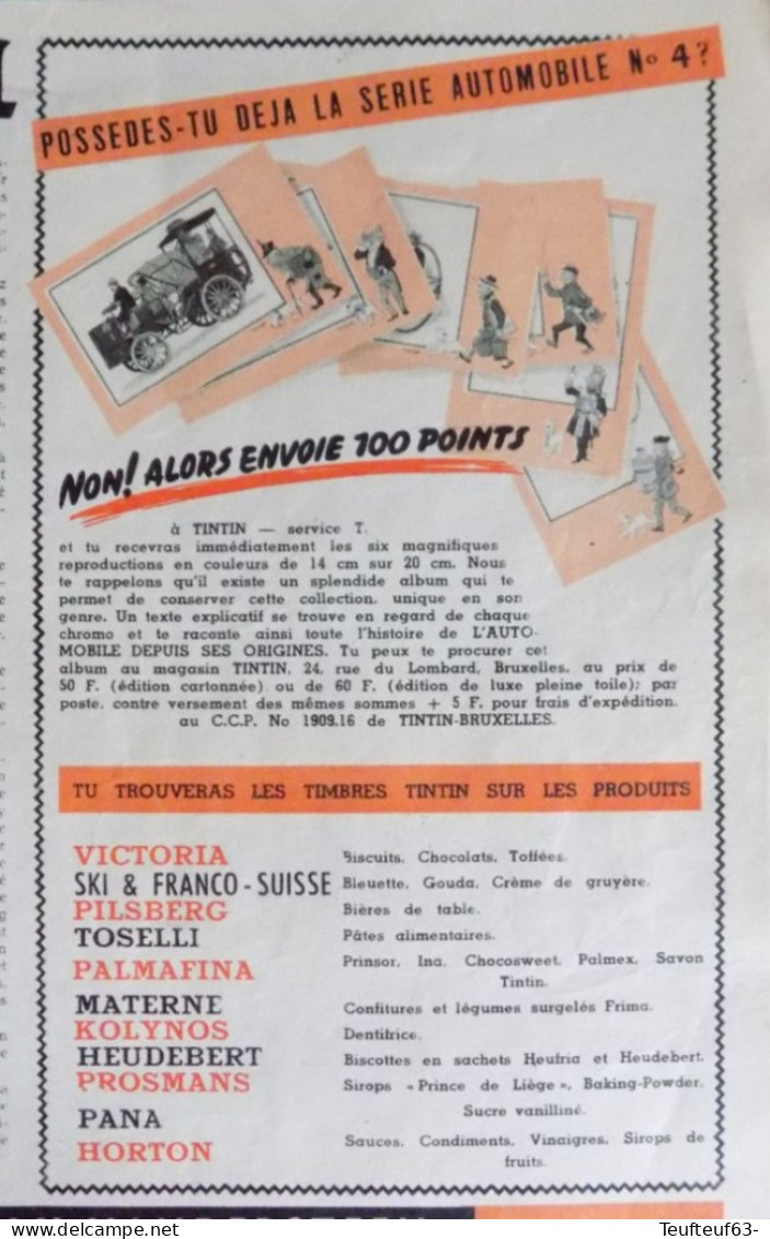 Publicité De Presse ; Chromos Tintin Série Automobile N° 4 - Publicités