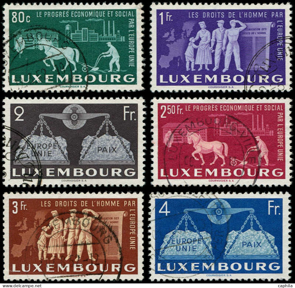 O LUXEMBOURG - Poste - 443/48, Complet 6 Valeurs: Europe Unie, Cheval Au Labour - Oblitérés