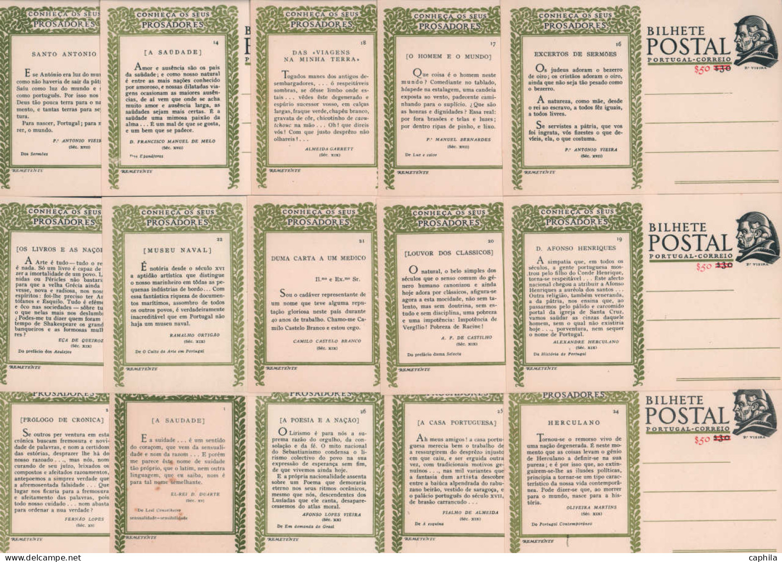 N PORTUGAL - Lots & Collections - Michel P 121/24, Cp. 30c. Et 50/30c. Poètes (1948/51), Série Complète De 104 Cp. Diffé - Other & Unclassified