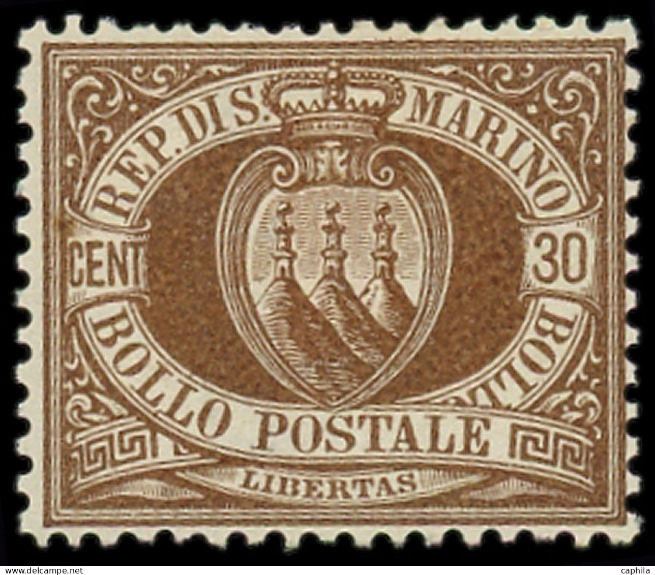 * SAINT MARIN - Poste - 6, * Papier: 30c. Brun - Unused Stamps