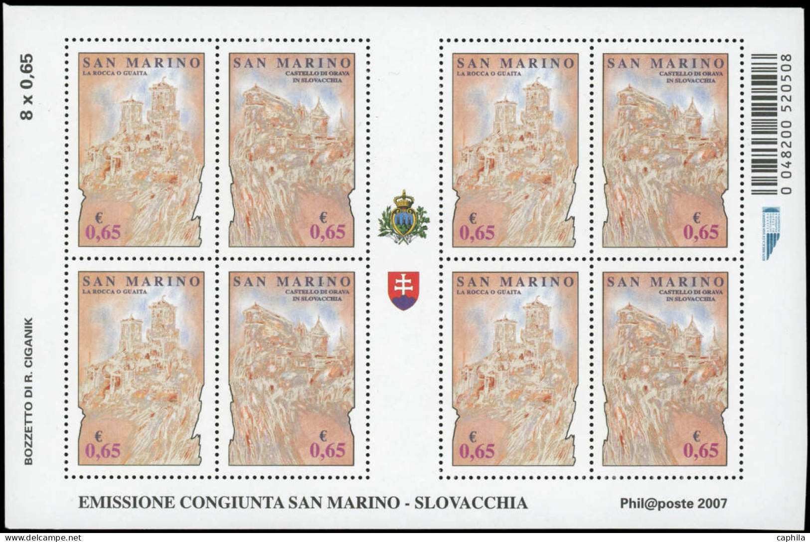 ** SAINT MARIN - Poste - 2109/10, Feuillet De 4 Paires, Sans La Couleur Noire Sur Le Dessin - Unused Stamps