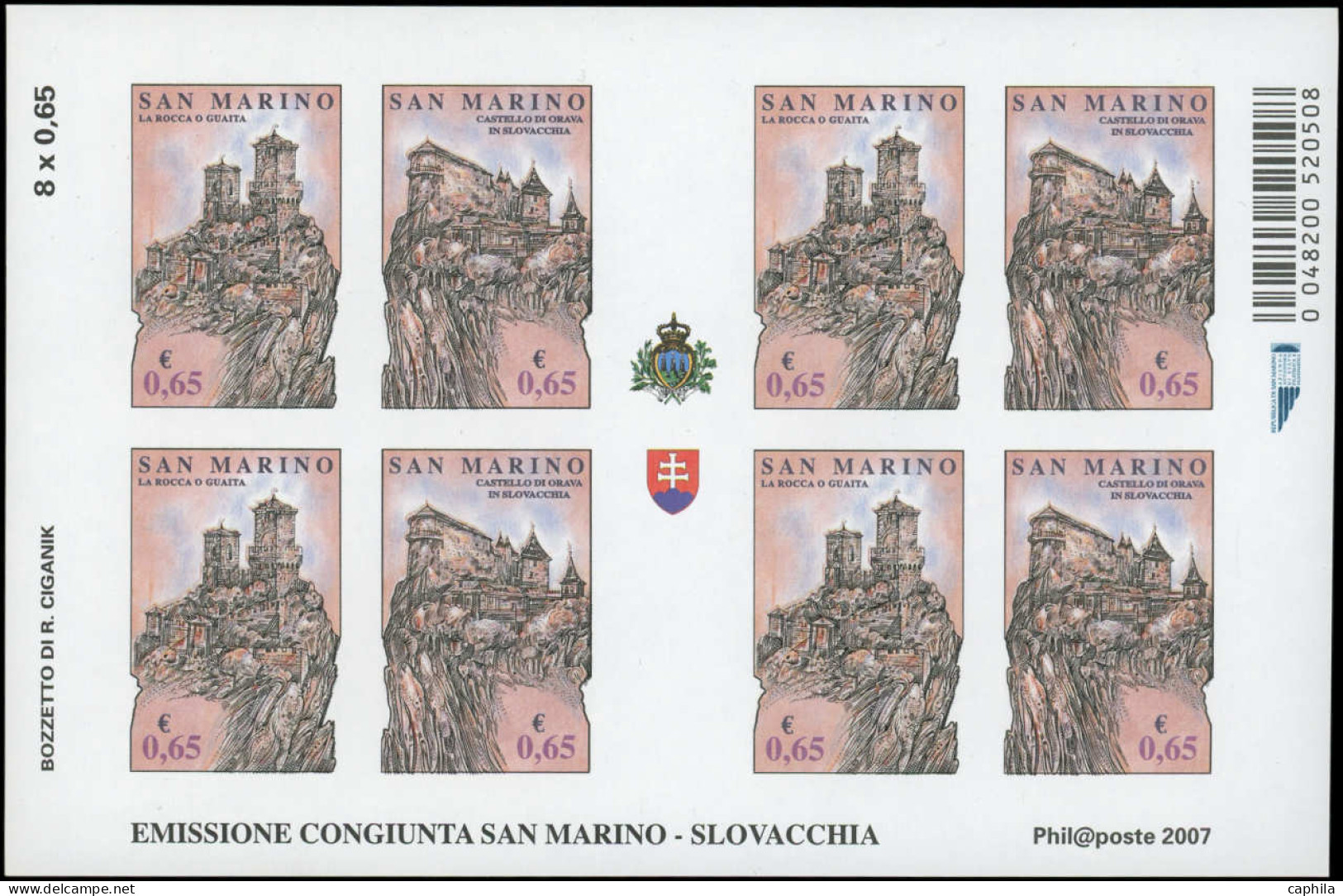 ** SAINT MARIN - Poste - 2109/10, Feuillet Non Dentelé De 4 Paires: Forteresse - Unused Stamps