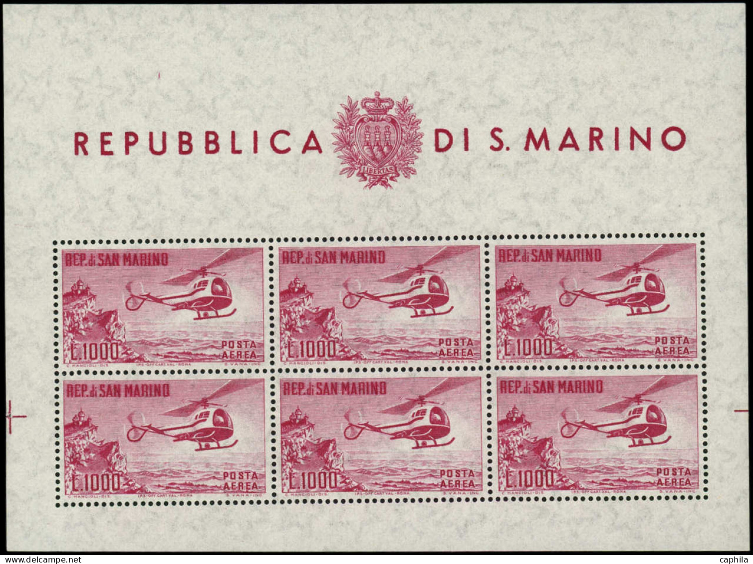 ** SAINT MARIN - Poste Aérienne - 127, En Feuillet De 6: Hélicoptère - Airmail