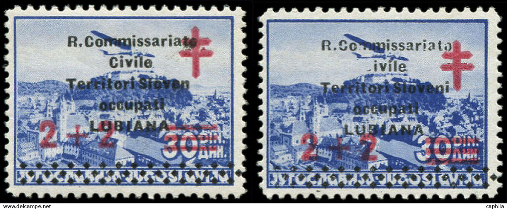 ** YOUGOSLAVIE LUBIANA OCC. ITAL - Poste Aérienne - 14, 2 Exemplaires Avec Variété, Sans "i" Et Sans Le "c" (Sas. 38c/38 - Deutsche Bes.: Lubiana