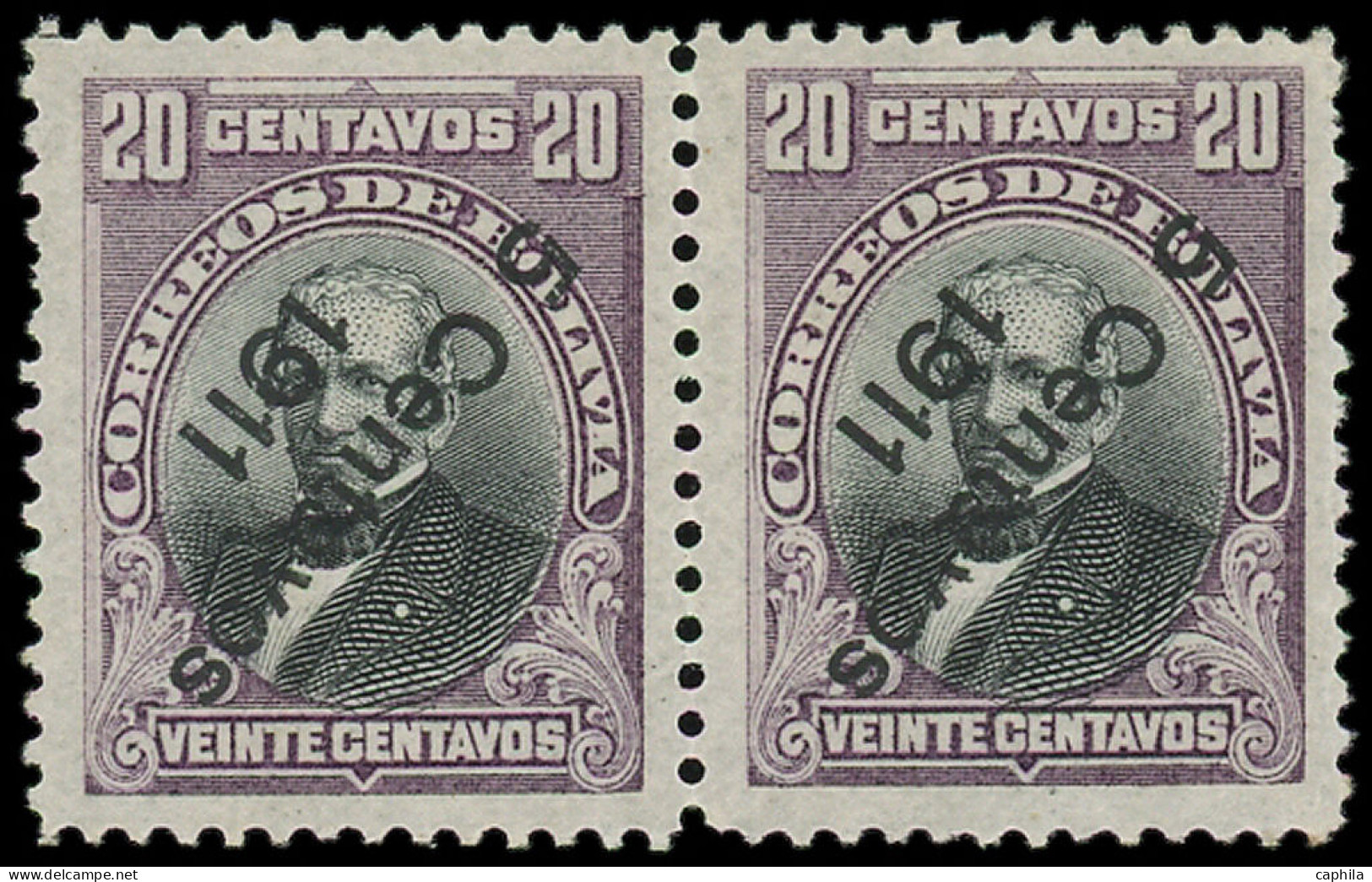 * BOLIVIE - Poste - 91a, Paire Surcharge Renversée: 5c. S. 20c. Violet - Bolivia