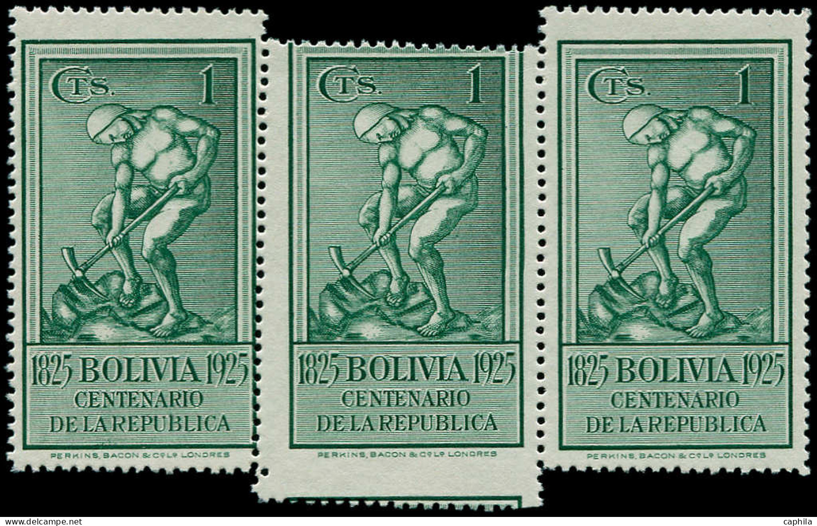** BOLIVIE - Poste - 132, Bande De 3, Spectaculaire Piquage Anarchique: 1c. Mineur - Bolivie