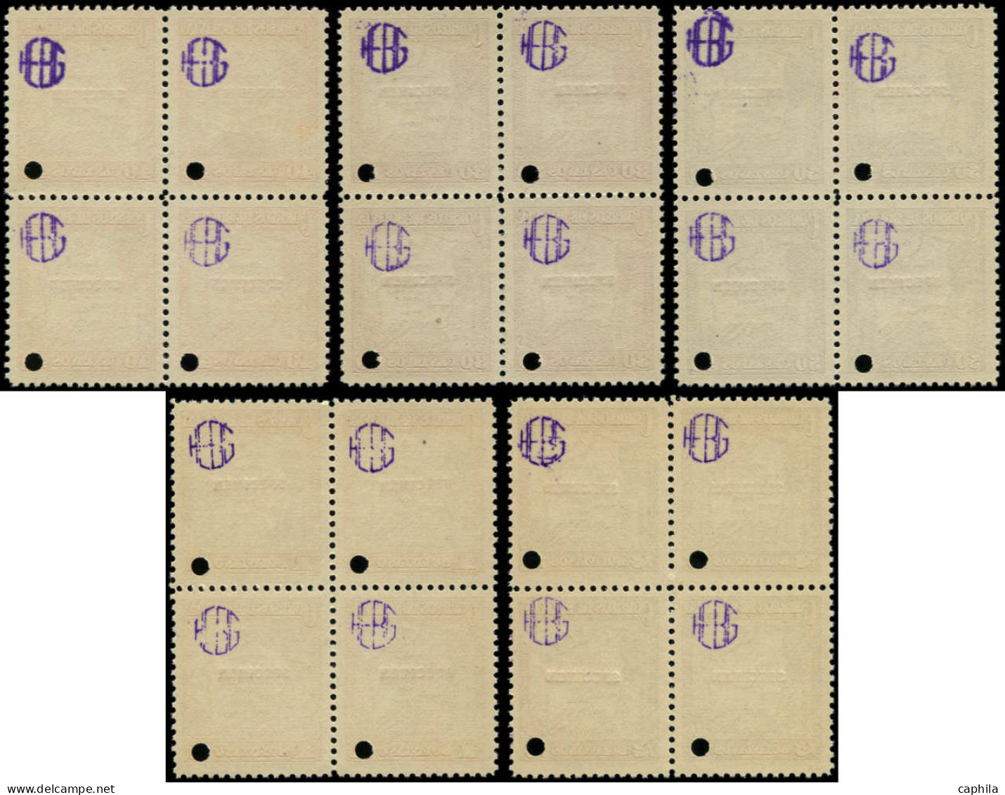 ** BOLIVIE - Poste - 190/203, Série Complète De 14 Blocs De 4 Avec Surcharge Rouge "spécimen"+ Perfo De Contrôle: Carte - Bolivia