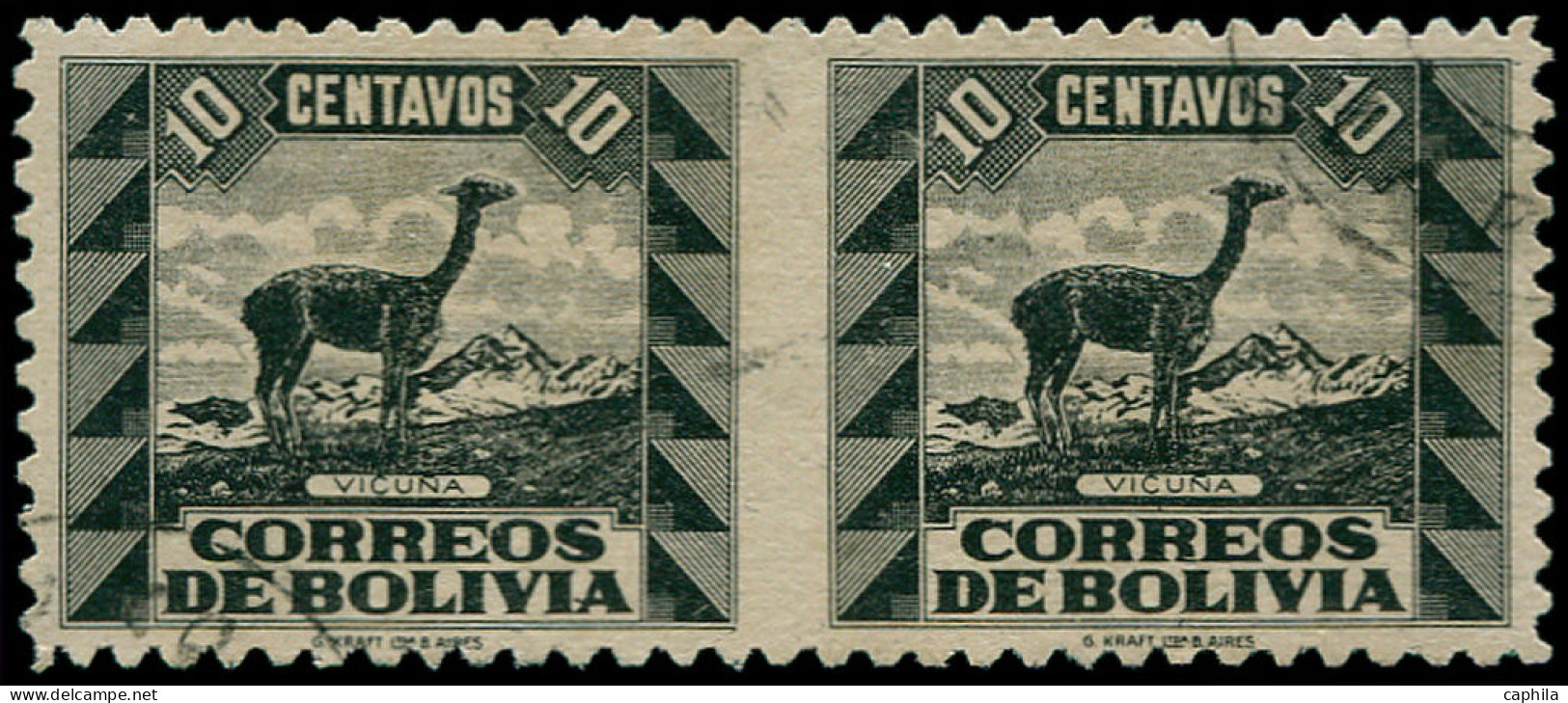 O BOLIVIE - Poste - 225, Paire Horizontale, Non Dentelée Entre: 10c. Noir Vigogne - Bolivie