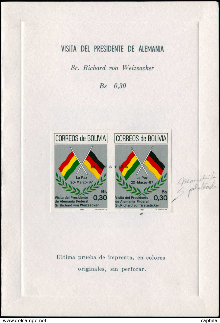 SPE BOLIVIE - Poste - 681, Paire Non Dentelée, Surcharge "Muestra", En Livret Office Des Postes: Président D'Allemagne - Bolivie