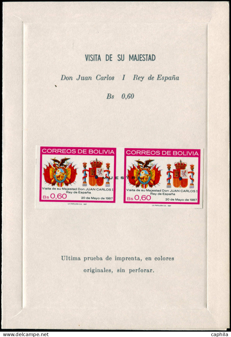 SPE BOLIVIE - Poste - 682, Paire Non Dentelée, Surcharge "Muestra", En Livret Officiel Des Postes: Roi D'Espagne - Bolivie