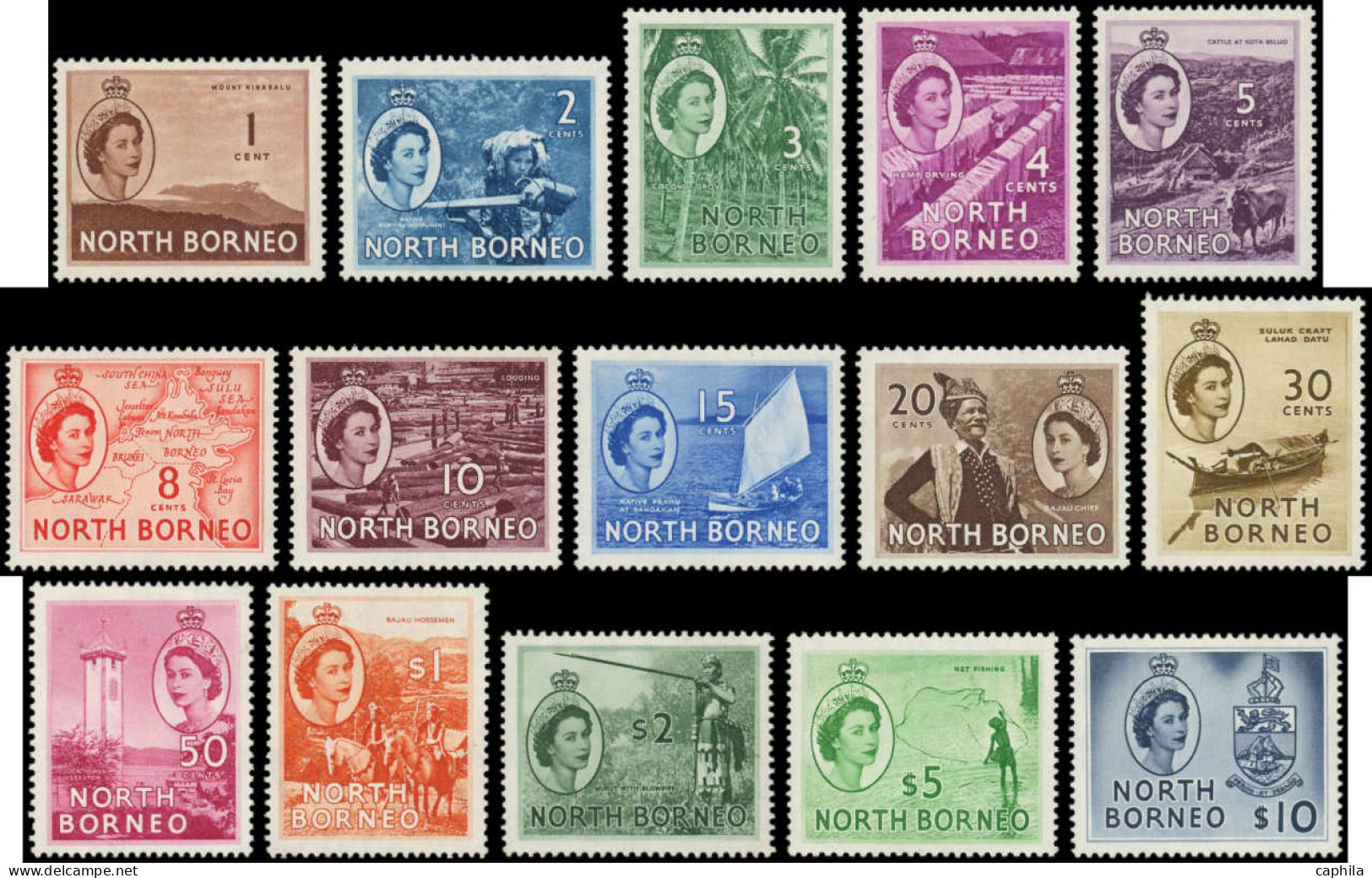 ** BORNEO NORD - Poste - 296/310, Complet 15 Valeurs: Elizabeth II - North Borneo (...-1963)