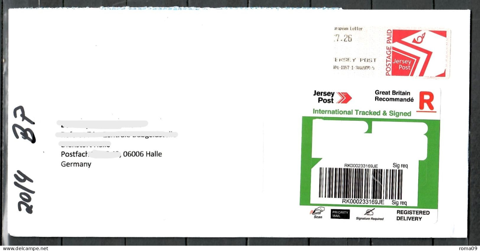 Großbritannien-Jersey, MiNr. ATM 10, Auf E-Brief Nach Deutschland; E-83 - Zonder Classificatie