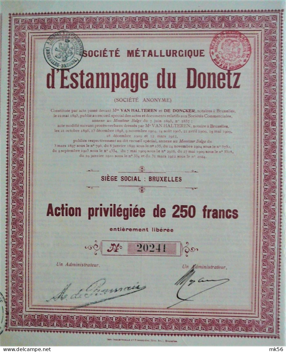 S.A. Soc.Métall.d'Estamp. Du Donetz-act.priv.de250francs - Russie
