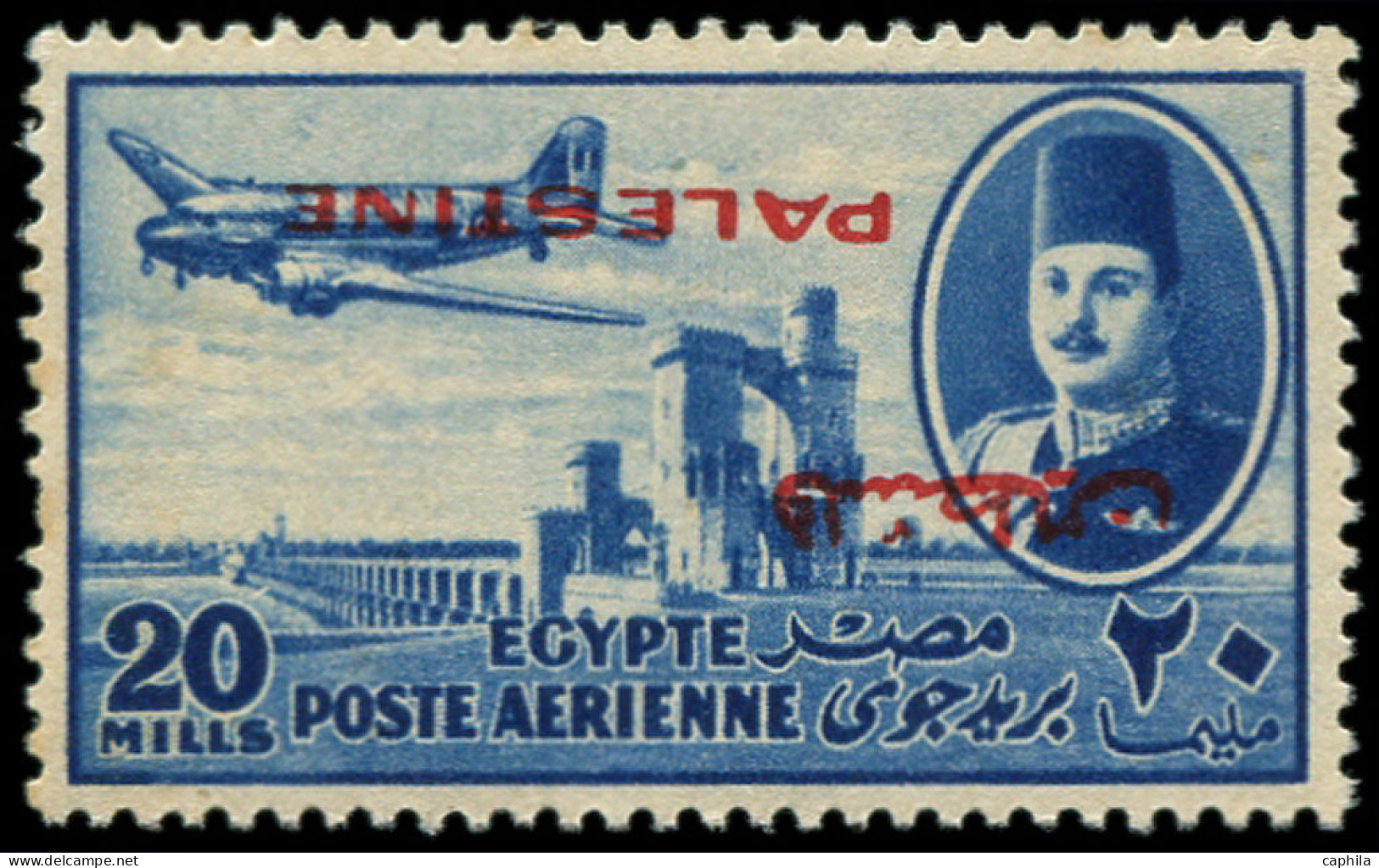 ** PALESTINE EGYPTIENNE - Poste Aérienne - 7, Surcharge Renversée: 20m. Bleu - Palestine