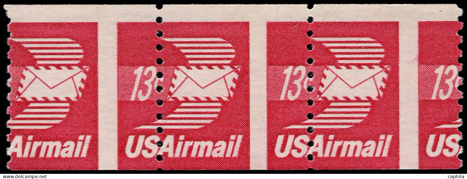 ** ETATS UNIS - Poste Aérienne - 80a, Bande De 3 De Roulette, Piquage Déplacé (13 à Droite): 13c. Rouge - Autres & Non Classés