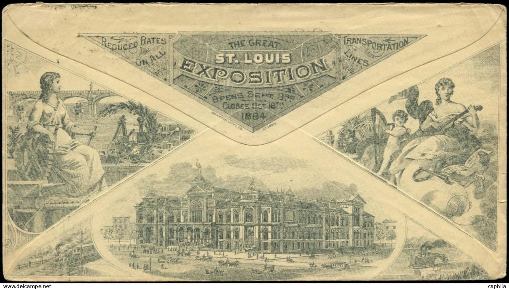 O ETATS UNIS - Entiers Postaux - Enveloppe 2c. Brun  "St Louis Exposition 1884", Illustrée Au Verso: Train, Vapeur, Harp - Sonstige & Ohne Zuordnung