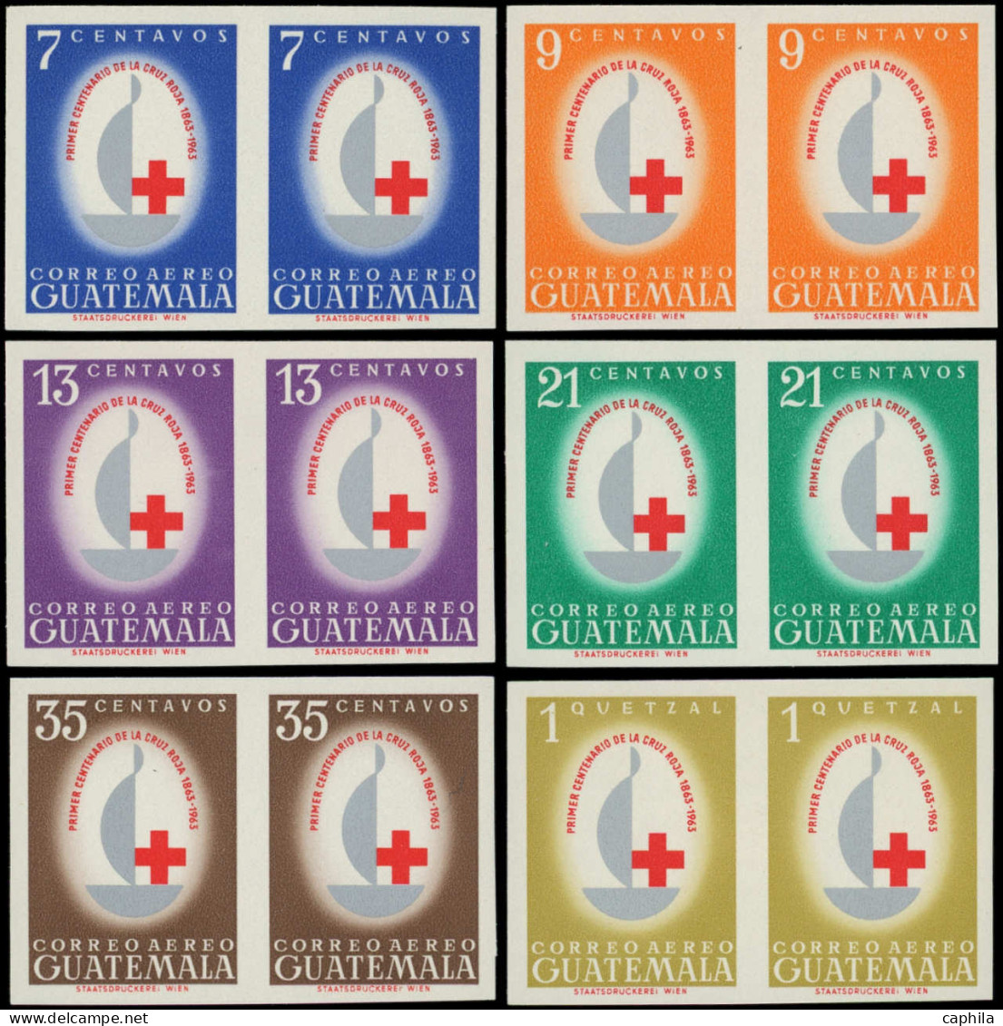 ** GUATEMALA - Poste Aérienne - 316/21, 6 Paires Non Dentelées (tirage 50): Croix-Rouge - Guatemala
