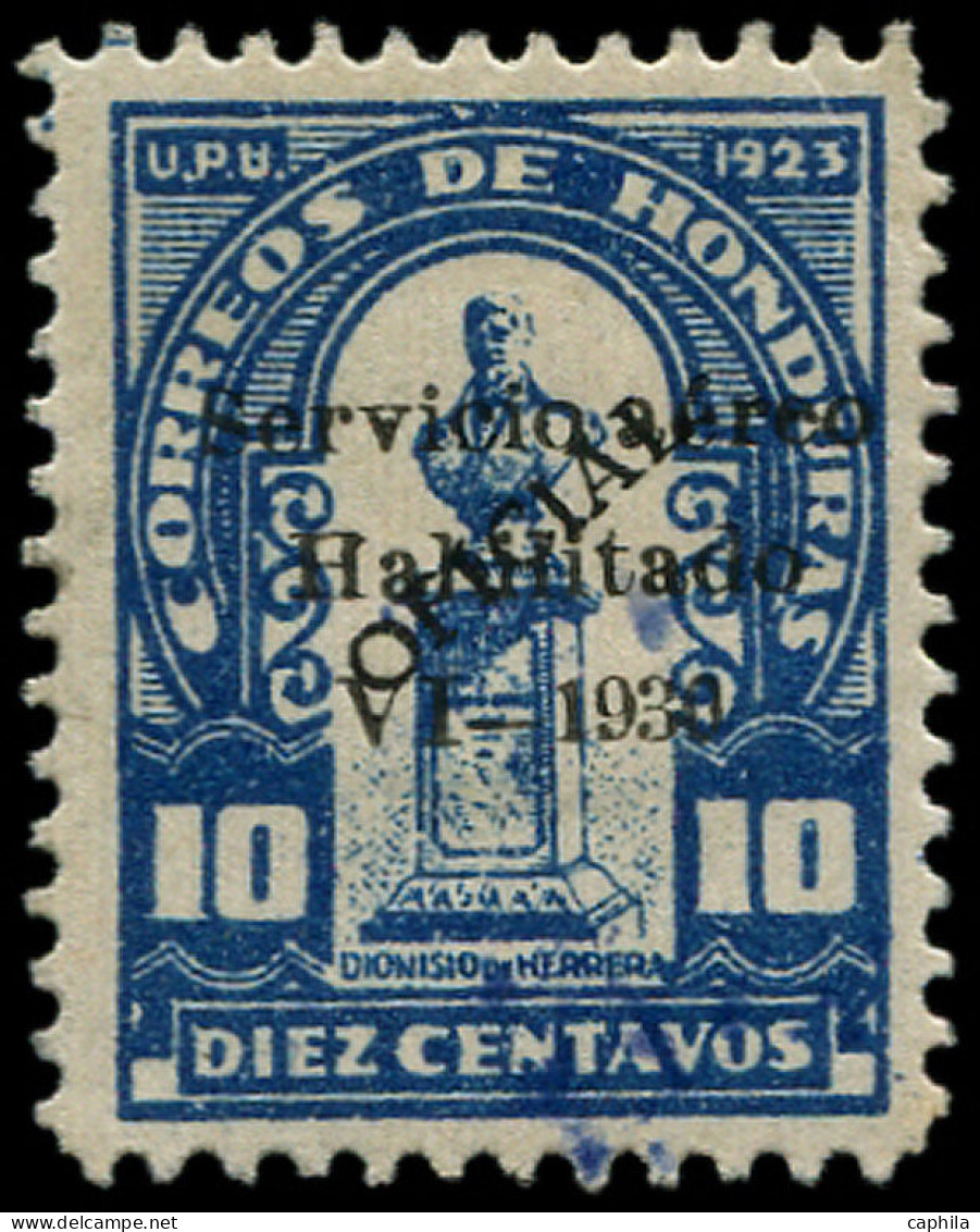 * HONDURAS - Poste Aérienne - 24, Surcharge Noire (tirage 250): 10c. Bleu - Honduras