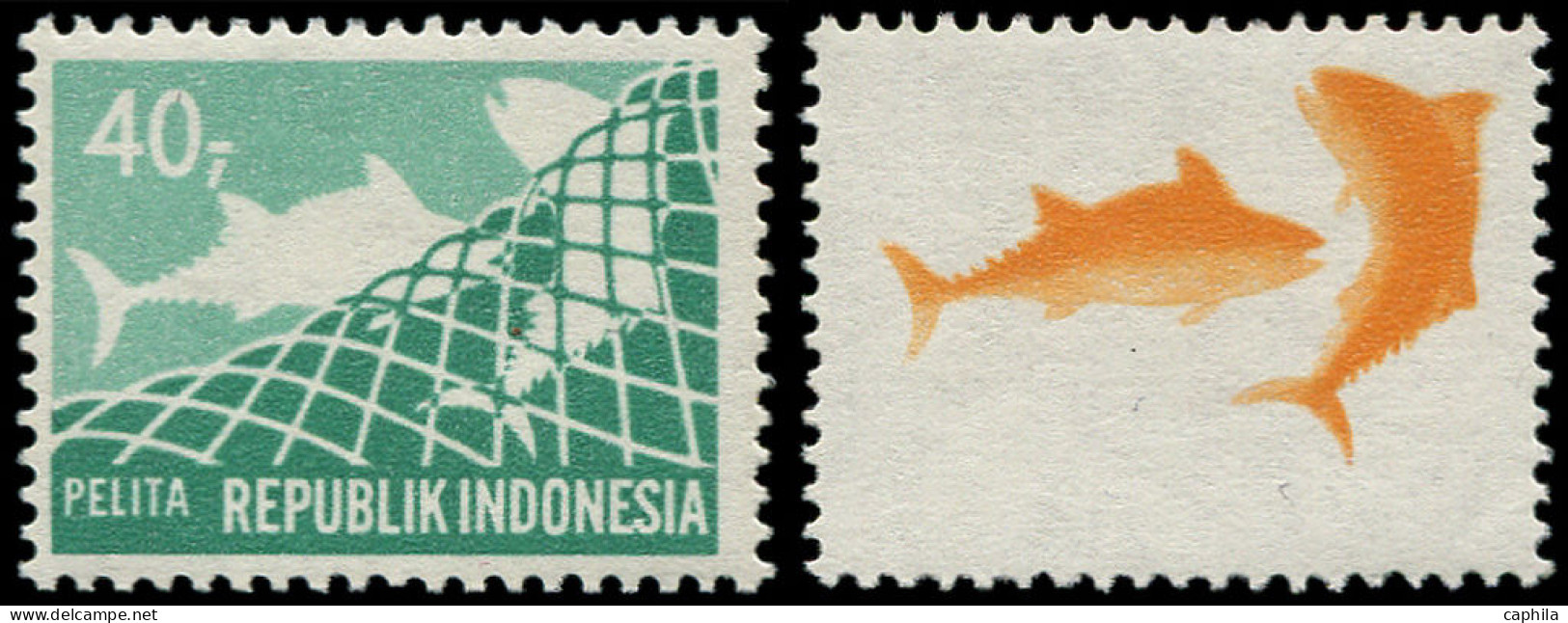 ** INDONESIE - Poste - 580, 2 Erreurs, Sans Brun Ou Sans Vert: 40r. Pêche - Indonésie