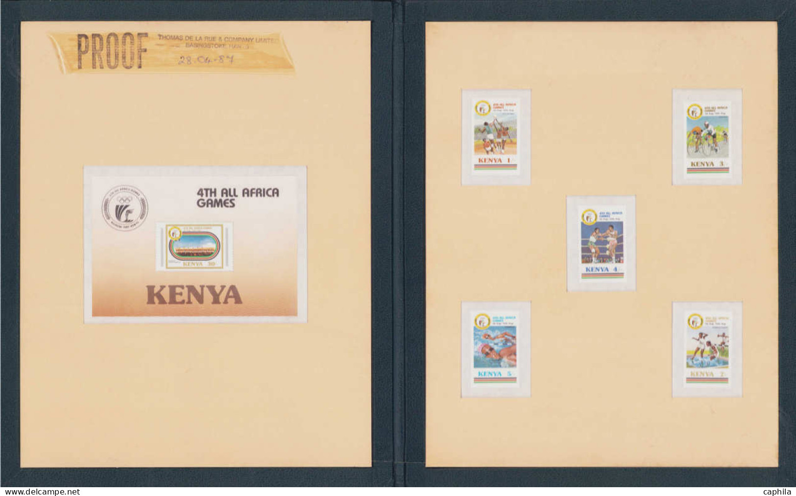 EPA KENYA - Poste - 401/05 + Bf 31, Collés Sur Livret En Cuir "Delarue" Annoté "Proof 28/4/87": Sports, Boxe, Cyclisme,  - Kenya (1963-...)