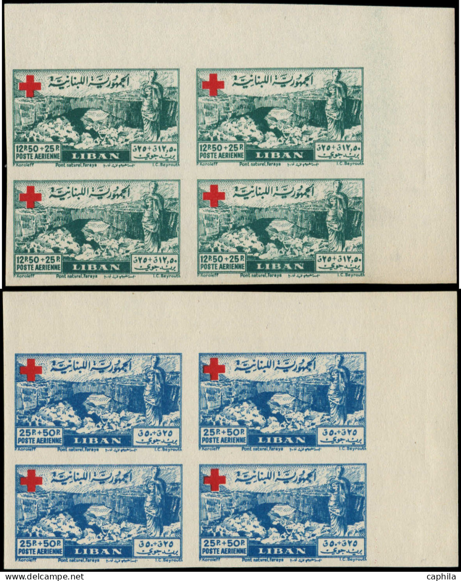 ** LIBAN - Poste Aérienne - 35/39, En Blocs De 4, Non Dentelés, Cdf: Croix-Rouge - Libano