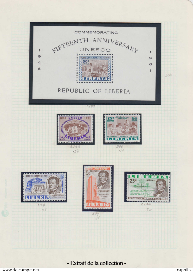 ** LIBERIA - Lots & Collections - 1940/1972, collection sur feuilles d'album dont belles variétés (centres manquants/ess